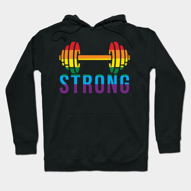 Pride Month STRONG Pride Rainbow Dumbell for Bodybuilders Hoodie by SusanaDesigns